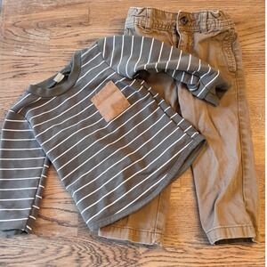 Carter's Boys Khaki Pants and Striped Long Sleeve Shirt Outfit Set 18M Christmas